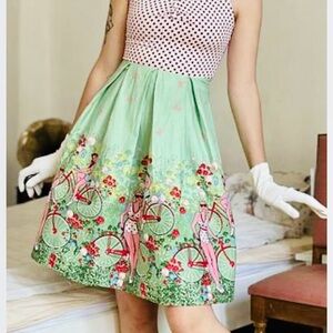 Petty Vintage 95’s Mint Green Floral Bicycle Print Pleated Skirt. Rare  size S